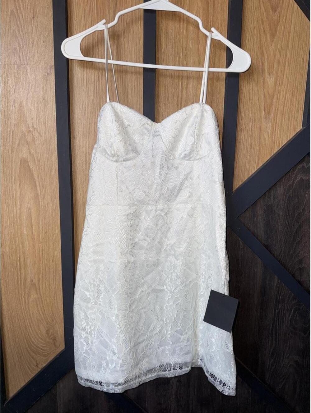 Lulus white lace mini dress with floral embroidery #bridal #formal